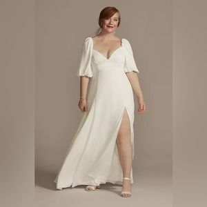 COPY - bubble sleeve georgette v-neck wedding dress
